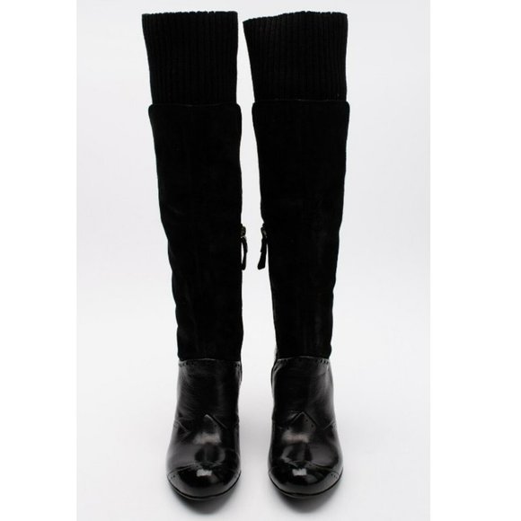 Marsell Knee-high Leather/Suede Boots w/Knitted Upper Trim - Picture 3 of 4